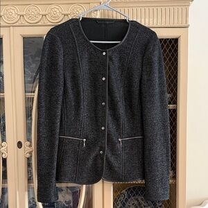 Basler Charcoal Collarless Tweed Jacket with Zip Pockets